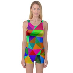 Colorful Triangles, oil painting art One Piece Boyleg Swimsuit