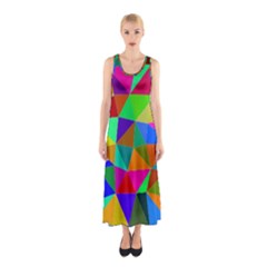 Colorful Triangles, oil painting art Sleeveless Maxi Dress