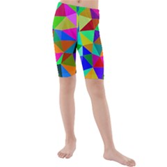 Colorful Triangles, oil painting art Kids  Mid Length Swim Shorts