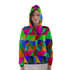 Colorful Triangles, oil painting art Hooded Wind Breaker (Women)