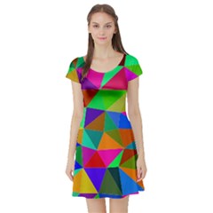 Colorful Triangles, Oil Painting Art Short Sleeve Skater Dress