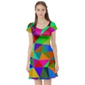 Colorful Triangles, oil painting art Short Sleeve Skater Dress View1