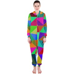 Colorful Triangles, oil painting art Hooded Jumpsuit (Ladies) 