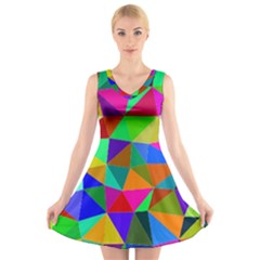 Colorful Triangles, oil painting art V-Neck Sleeveless Skater Dress