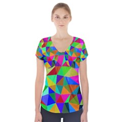 Colorful Triangles, oil painting art Short Sleeve Front Detail Top