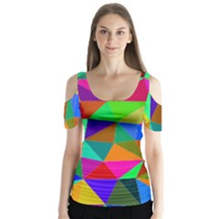 Colorful Triangles, oil painting art Butterfly Sleeve Cutout Tee 