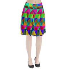 Colorful Triangles, oil painting art Pleated Skirt