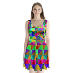 Colorful Triangles, oil painting art Split Back Mini Dress 