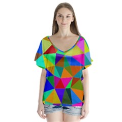 Colorful Triangles, oil painting art Flutter Sleeve Top