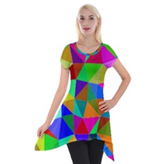 Colorful Triangles, oil painting art Short Sleeve Side Drop Tunic