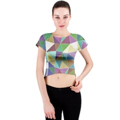 Colorful Triangles, Pencil Drawing Art Crew Neck Crop Top by picsaspassion