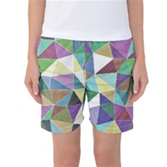 Colorful Triangles, Pencil Drawing Art Women s Basketball Shorts by picsaspassion