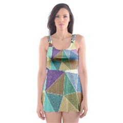 Colorful Triangles, Pencil Drawing Art Skater Dress Swimsuit