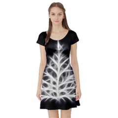 Christmas Fir, Black And White Short Sleeve Skater Dress