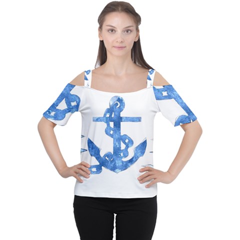 Anchor Aquarel Painting Art, Soft Blue Women s Cutout Shoulder Tee by picsaspassion