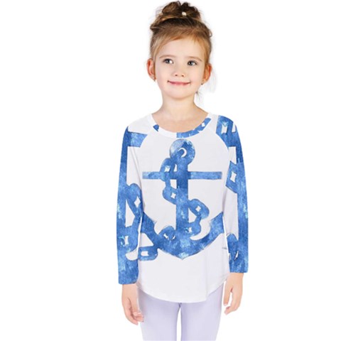 Anchor Aquarel Painting Art, Soft Blue Kids  Long Sleeve Tee by picsaspassion