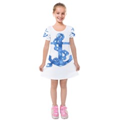 Anchor Aquarel Painting Art, Soft Blue Kids  Short Sleeve Velvet Dress by picsaspassion