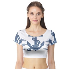 Anchor Pencil Drawing Art Short Sleeve Crop Top (tight Fit)