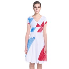 Tricolor Banner France Short Sleeve Front Wrap Dress by picsaspassion