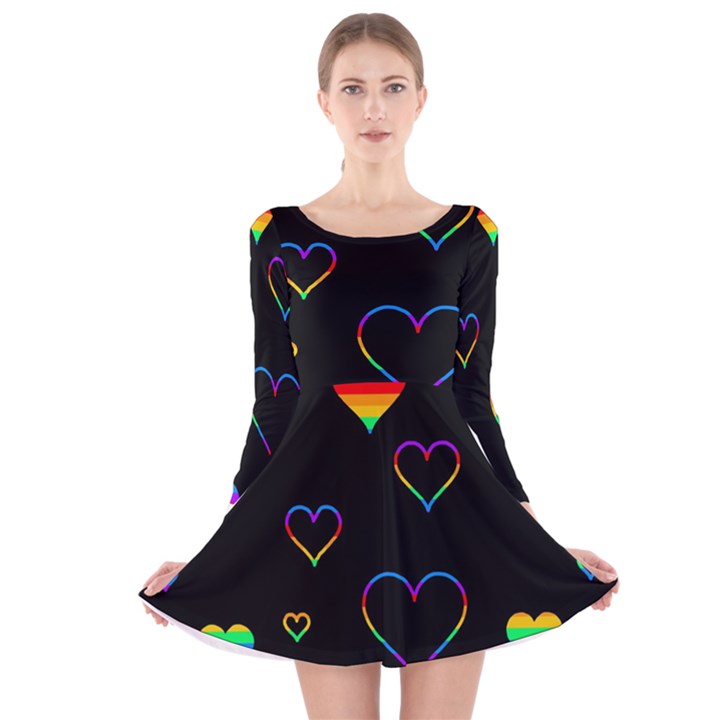 Rainbow harts Long Sleeve Velvet Skater Dress