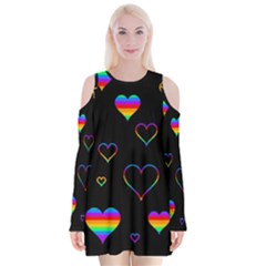 Rainbow Harts Velvet Long Sleeve Shoulder Cutout Dress by Valentinaart