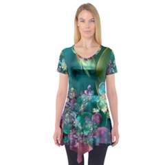 Butterflies, Bubbles, And Flowers Short Sleeve Tunic  by WolfepawFractals