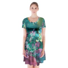 Butterflies, Bubbles, And Flowers Short Sleeve V-neck Flare Dress by WolfepawFractals