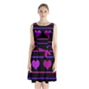 Purple and magenta harts pattern Sleeveless Chiffon Waist Tie Dress View1