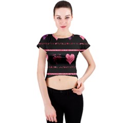 Pink Elegant Harts Pattern Crew Neck Crop Top