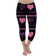 Pink Elegant Harts Pattern Capri Winter Leggings  by Valentinaart