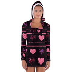 Pink Elegant Harts Pattern Women s Long Sleeve Hooded T-shirt by Valentinaart