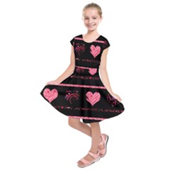 Pink Elegant Harts Pattern Kids  Short Sleeve Dress by Valentinaart