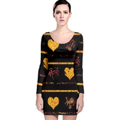 Yellow Harts Pattern Long Sleeve Velvet Bodycon Dress by Valentinaart