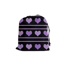 Purple Harts Pattern Drawstring Pouches (medium)  by Valentinaart