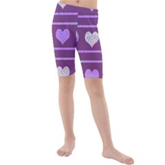 Purple Harts Pattern 2 Kids  Mid Length Swim Shorts by Valentinaart