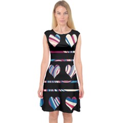 Colorful Harts Pattern Capsleeve Midi Dress by Valentinaart