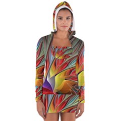 Fractal Bird Of Paradise Women s Long Sleeve Hooded T-shirt by WolfepawFractals