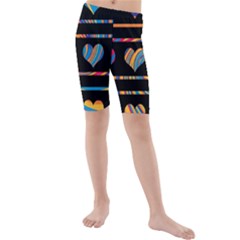 Colorful Harts Pattern Kids  Mid Length Swim Shorts