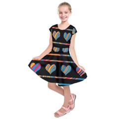 Colorful Harts Pattern Kids  Short Sleeve Dress by Valentinaart