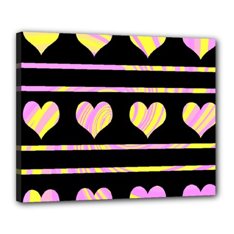 Pink And Yellow Harts Pattern Canvas 20  X 16  by Valentinaart