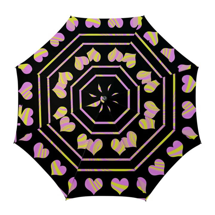 Pink and yellow harts pattern Golf Umbrellas