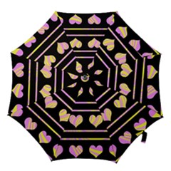 Pink And Yellow Harts Pattern Hook Handle Umbrellas (small) by Valentinaart