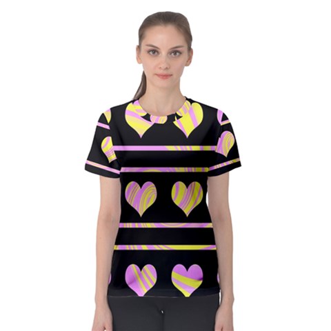 Pink And Yellow Harts Pattern Women s Sport Mesh Tee by Valentinaart