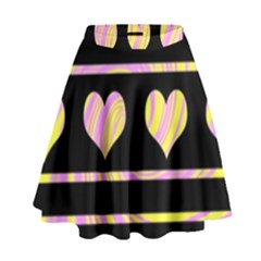 Pink And Yellow Harts Pattern High Waist Skirt by Valentinaart