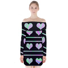 Pastel Harts Pattern Long Sleeve Off Shoulder Dress by Valentinaart