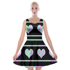 Pastel Harts Pattern Velvet Skater Dress by Valentinaart