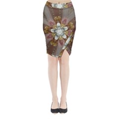 Elegant Antique Pink Kaleidoscope Flower Gold Chic Stylish Classic Design Midi Wrap Pencil Skirt by yoursparklingshop