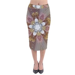 Elegant Antique Pink Kaleidoscope Flower Gold Chic Stylish Classic Design Velvet Midi Pencil Skirt by yoursparklingshop