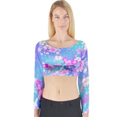 Colorful Pastel  Flowers Long Sleeve Crop Top by Brittlevirginclothing