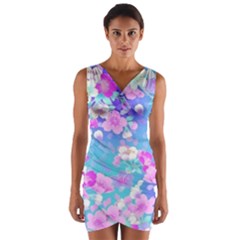 Colorful Pastel  Flowers Wrap Front Bodycon Dress by Brittlevirginclothing